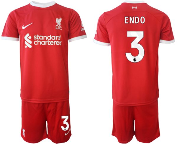 Liverpool Wataru Endo #3 Thuis tenue Voetbalshirts 2023-24 Korte Mouw (+ Korte broeken)