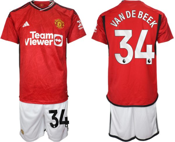 Manchester United Donny van de Beek #34 Thuis tenue Voetbalshirts 2023-24 Korte Mouw (+ Korte broeken)