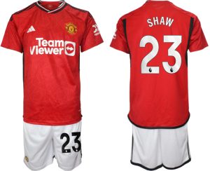 Manchester United Luke Shaw #23 Thuis tenue Voetbalshirts 2023-24 Korte Mouw (+ Korte broeken)