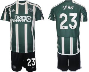 Manchester United Luke Shaw #23 Uit tenue Voetbalshirts 2023-24 Korte Mouw (+ Korte broeken)