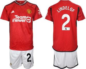 Manchester United Victor Lindelof #2 Thuis tenue Voetbalshirts 2023-24 Korte Mouw (+ Korte broeken)