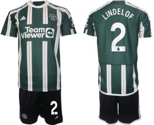 Manchester United Victor Lindelof #2 Uit tenue Voetbalshirts 2023-24 Korte Mouw (+ Korte broeken)