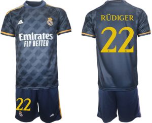 Real Madrid Antonio Rudiger #22 Uit tenue Voetbalshirts 2023-24 Korte Mouw (+ Korte broeken)