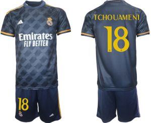 Real Madrid Aurelien Tchouameni #18 Uit tenue Voetbalshirts 2023-24 Korte Mouw (+ Korte broeken)