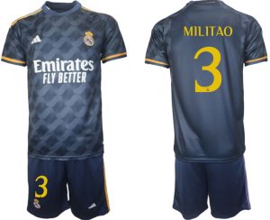 Real Madrid Eder Militao #3 Uit tenue Voetbalshirts 2023-24 Korte Mouw (+ Korte broeken)