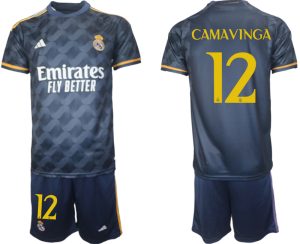 Real Madrid Eduardo Camavinga #12 Uit tenue Voetbalshirts 2023-24 Korte Mouw (+ Korte broeken)