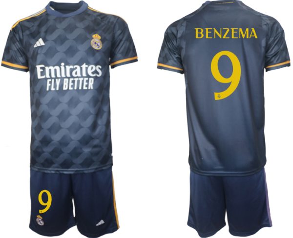 Real Madrid Karim Benzema #9 Uit tenue Voetbalshirts 2023-24 Korte Mouw (+ Korte broeken)