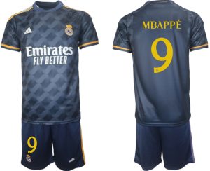 Real Madrid Kylian Mbappe #9 Uit tenue Voetbalshirts 2023-24 Korte Mouw (+ Korte broeken)