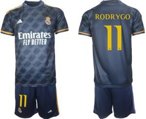 Real Madrid Rodrygo #11 Uit tenue Voetbalshirts 2023-24 Korte Mouw (+ Korte broeken)