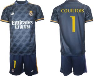 Real Madrid Thibaut Courtois #1 Uit tenue Voetbalshirts 2023-24 Korte Mouw (+ Korte broeken)