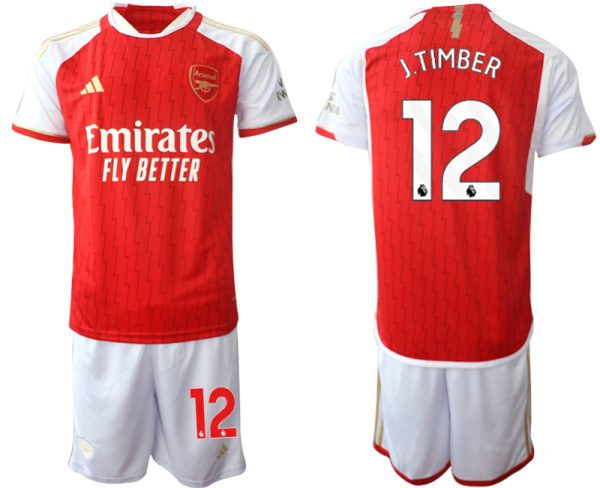 Arsenal Jurrien Timber #12 Thuis tenue Voetbalshirts 2023-24 Korte Mouw (+ Korte broeken)