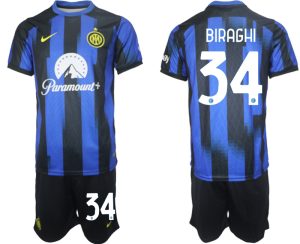 Inter Milan Cristiano Biraghi #34 Thuis tenue Voetbalshirts 2023-24 Korte Mouw (+ Korte broeken)
