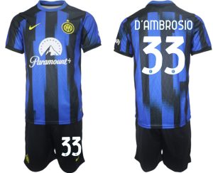 Inter Milan Danilo D'ambrosio #33 Thuis tenue Voetbalshirts 2023-24 Korte Mouw (+ Korte broeken)