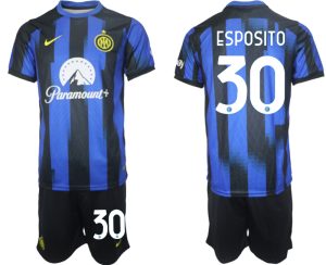 Inter Milan Sebastiano Esposito #30 Thuis tenue Voetbalshirts 2023-24 Korte Mouw (+ Korte broeken)