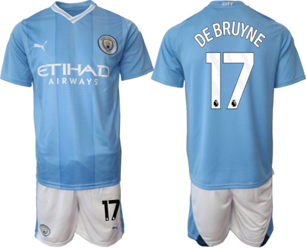 Manchester City Kevin De Bruyne #17 Thuis tenue Voetbalshirts 2023-24 Korte Mouw (+ Korte broeken)