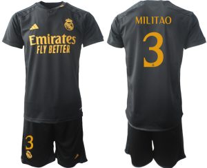 Real Madrid Eder Militao #3 Derde tenue 2023-24 Mensen Korte Mouw (+ Korte broeken)