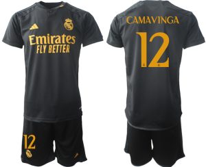 Real Madrid Eduardo Camavinga #12 Derde tenue 2023-24 Mensen Korte Mouw (+ Korte broeken)