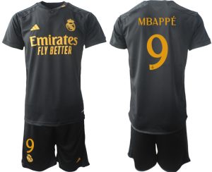 Real Madrid Kylian Mbappe #9 Derde tenue 2023-24 Mensen Korte Mouw (+ Korte broeken)