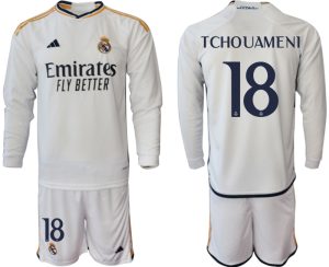 Real Madrid Aurelien Tchouameni #18 Thuis tenue Mensen 2023-24 Lange Mouwen (+ Korte broeken) Voetbalshirts