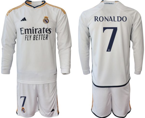 Real Madrid Cristiano Ronaldo #7 Thuis tenue Mensen 2023-24 Lange Mouwen (+ Korte broeken) Voetbalshirts