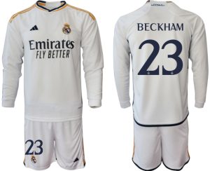 Real Madrid David Beckham #23 Thuis tenue Mensen 2023-24 Lange Mouwen (+ Korte broeken) Voetbalshirts