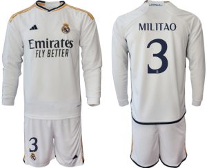 Real Madrid Eder Militao #3 Thuis tenue Mensen 2023-24 Lange Mouwen (+ Korte broeken) Voetbalshirts