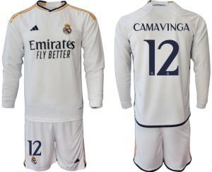 Real Madrid Eduardo Camavinga #12 Thuis tenue Mensen 2023-24 Lange Mouwen (+ Korte broeken) Voetbalshirts