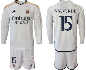 Real Madrid Federico Valverde #15 Thuis tenue Mensen 2023-24 Lange Mouwen (+ Korte broeken) Voetbalshirts