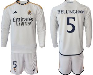 Real Madrid Jude Bellingham #5 Thuis tenue Mensen 2023-24 Lange Mouwen (+ Korte broeken) Voetbalshirts