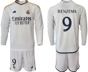 Real Madrid Karim Benzema #9 Thuis tenue Mensen 2023-24 Lange Mouwen (+ Korte broeken) Voetbalshirts