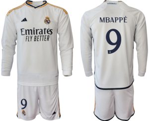 Real Madrid Kylian Mbappe #9 Thuis tenue Mensen 2023-24 Lange Mouwen (+ Korte broeken) Voetbalshirts