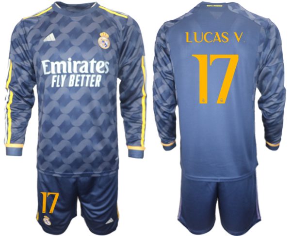 Real Madrid Lucas Vazquez #17 Uit tenue Mensen 2023-24 Lange Mouwen (+ Korte broeken) Voetbalshirts