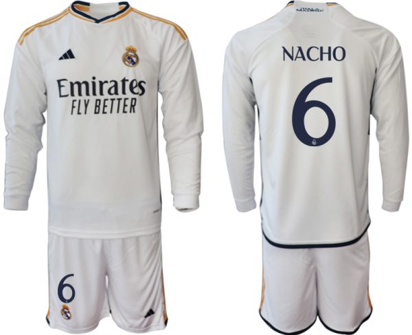 Real Madrid Nacho #6 Thuis tenue Mensen 2023-24 Lange Mouwen (+ Korte broeken) Voetbalshirts