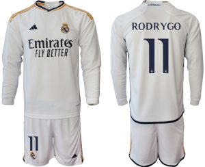 Real Madrid Rodrygo #11 Thuis tenue Mensen 2023-24 Lange Mouwen (+ Korte broeken) Voetbalshirts