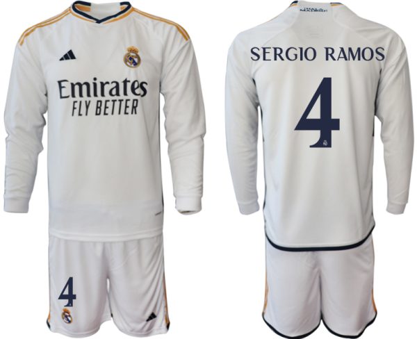 Real Madrid Sergio Ramos #4 Thuis tenue Mensen 2023-24 Lange Mouwen (+ Korte broeken) Voetbalshirts