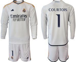 Real Madrid Thibaut Courtois #1 Thuis tenue Mensen 2023-24 Lange Mouwen (+ Korte broeken) Voetbalshirts