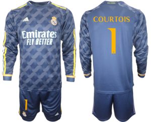 Real Madrid Thibaut Courtois #1 Uit tenue Mensen 2023-24 Lange Mouwen (+ Korte broeken) Voetbalshirts