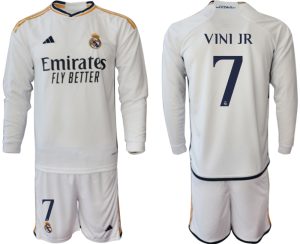 Real Madrid Vinicius Junior #7 Thuis tenue Mensen 2023-24 Lange Mouwen (+ Korte broeken) Voetbalshirts