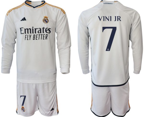 Real Madrid Vinicius Junior #7 Thuis tenue Mensen 2023-24 Lange Mouwen (+ Korte broeken) Voetbalshirts