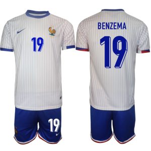 EK 2024 Frankrijk Voetbaltenue 2024/25 Karim Benzema #19 Uit tenue Korte Mouw (+ Korte broeken)