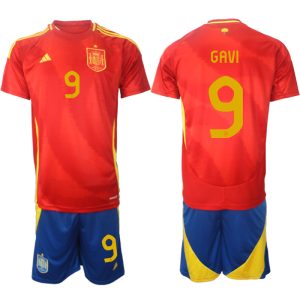 EK 2024 Spanje Voetbaltenue 2024/25 Gavi #9 Thuis tenue Korte Mouw (+ Korte broeken)